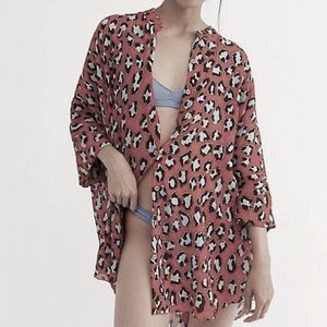 Free People - Wake Up Shirt - Large Red & Black Animal Print